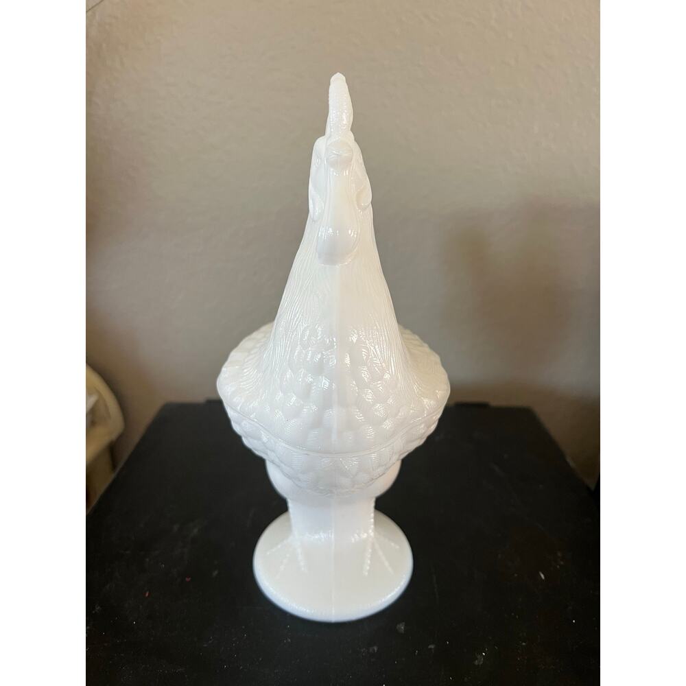 Vintage Milk Glass Rooster Lidded Candy Dish – White Glass Collectible - Picture 2 of 6